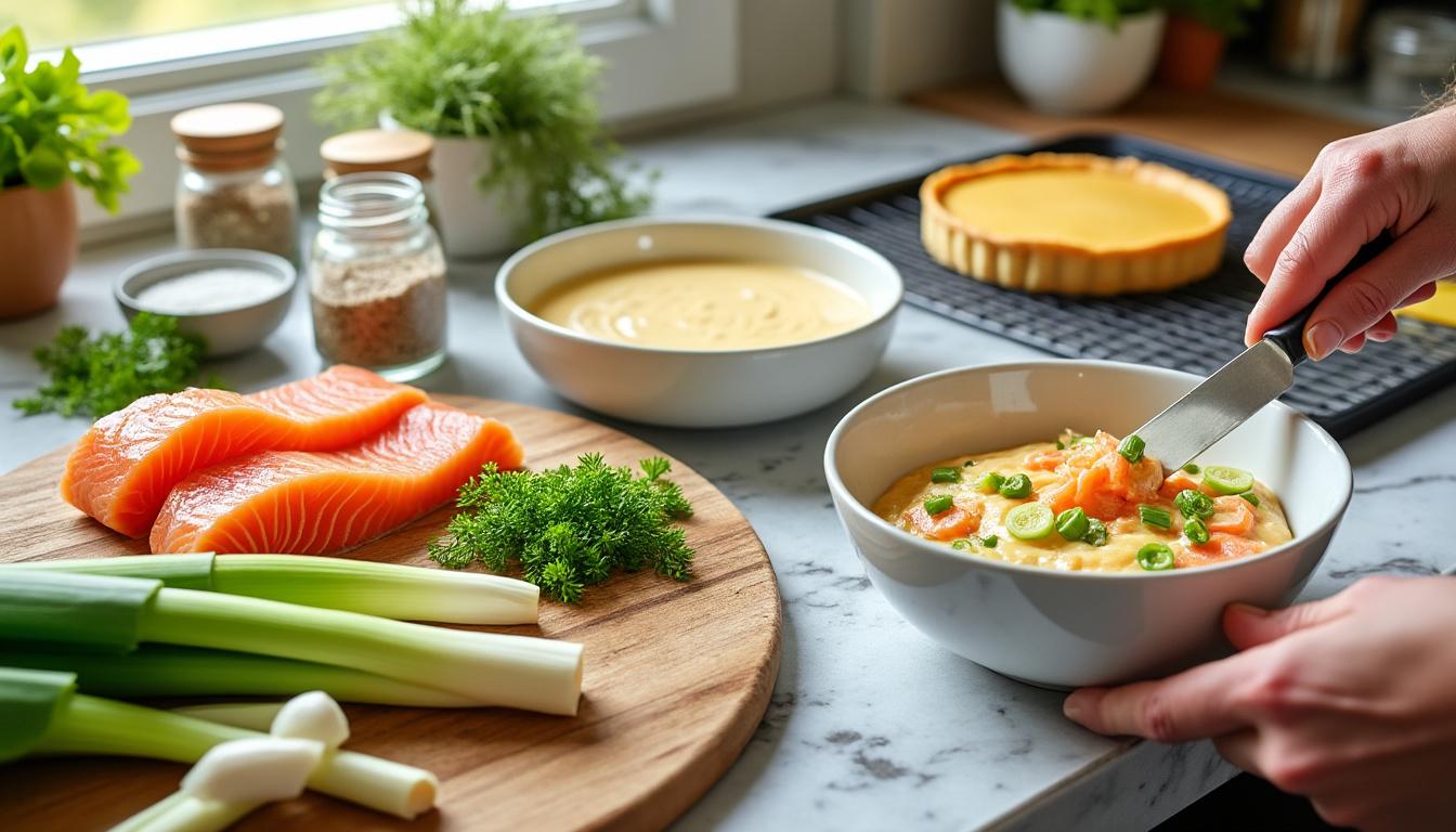 découvrez comment préparer facilement une délicieuse tarte aux poireaux et saumon avec notre recette simple et rapide, idéale pour un repas savoureux et gourmand.