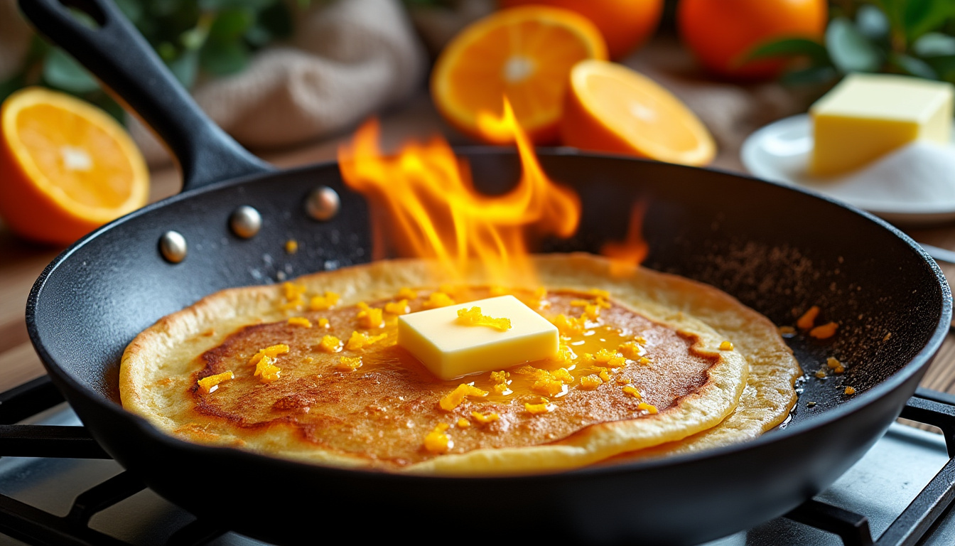 découvrez comment réussir la recette traditionnelle des crêpes suzette avec notre guide étape par étape, pour des crêpes délicieusement parfumées et flambées à la perfection.