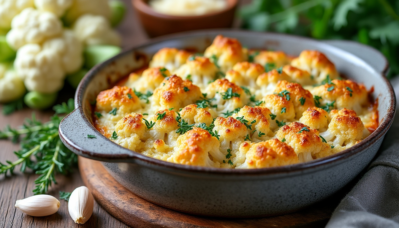 découvrez notre recette légère et savoureuse de gratin de chou-fleur sans béchamel, parfaite pour un repas sain et gourmand.