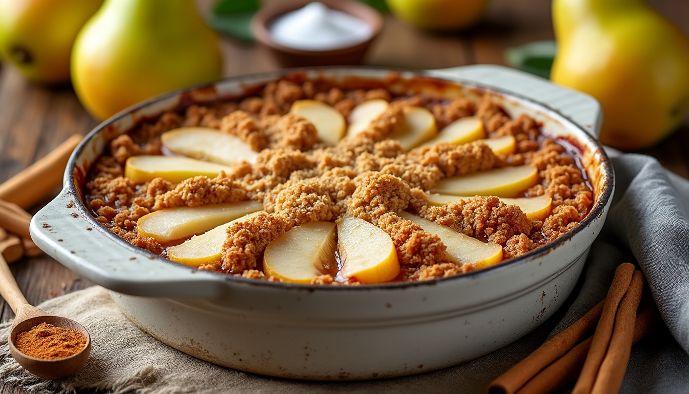 découvrez notre recette simple et gourmande de crumble aux poires, parfaite pour régaler toute la famille avec un dessert fruité et croustillant.